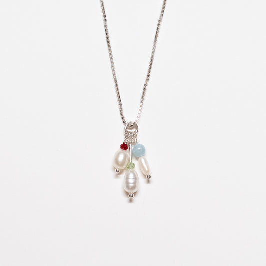 Pearl + Gemstone Cluster Necklace
