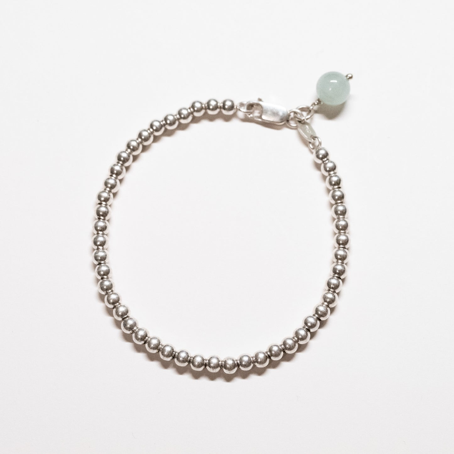 Silver Bead Bracelet - Aquamarine - Long