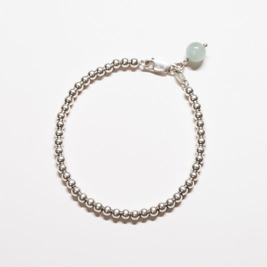 Silver Bead Bracelet - Aquamarine - Long
