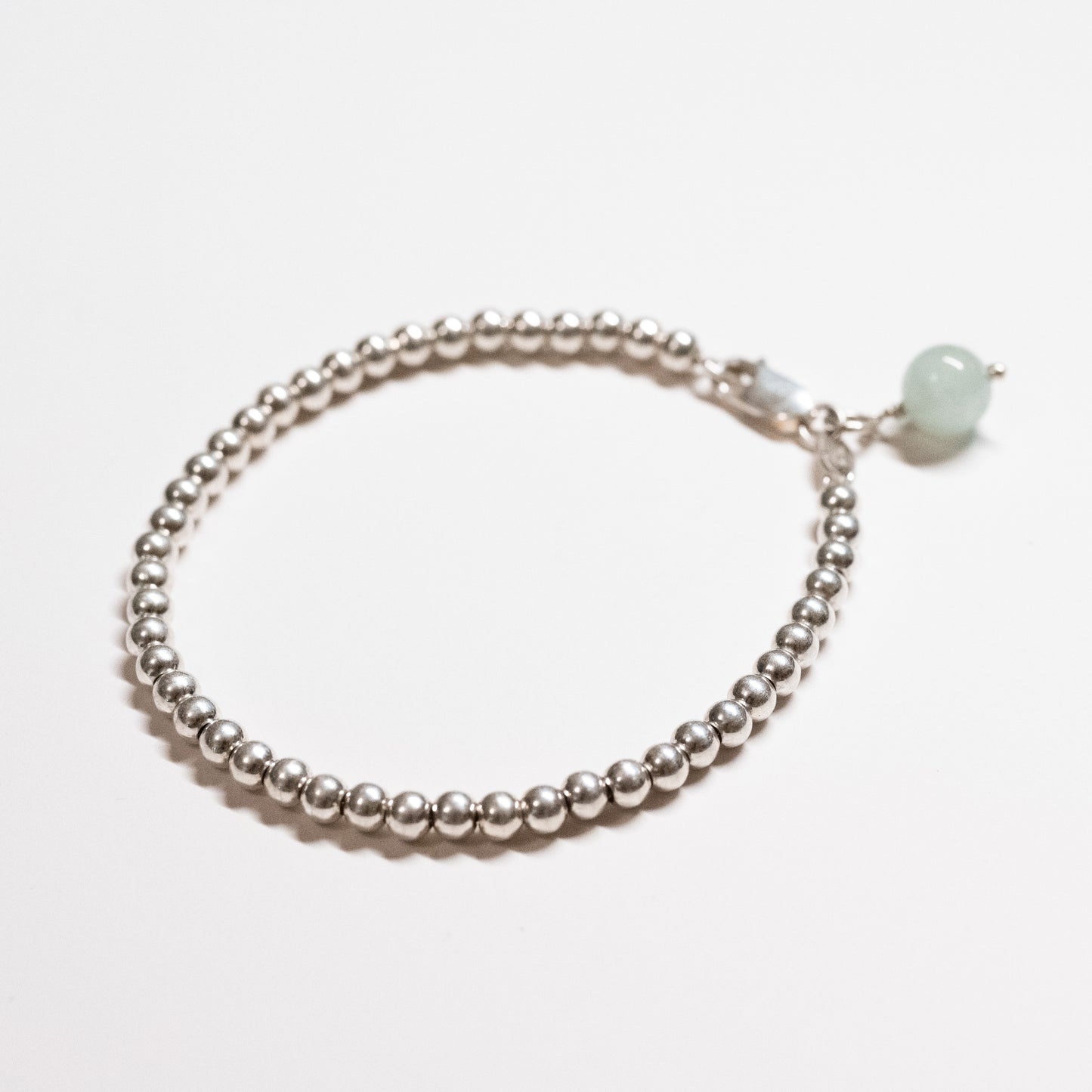 Silver Bead Bracelet - Aquamarine - Long