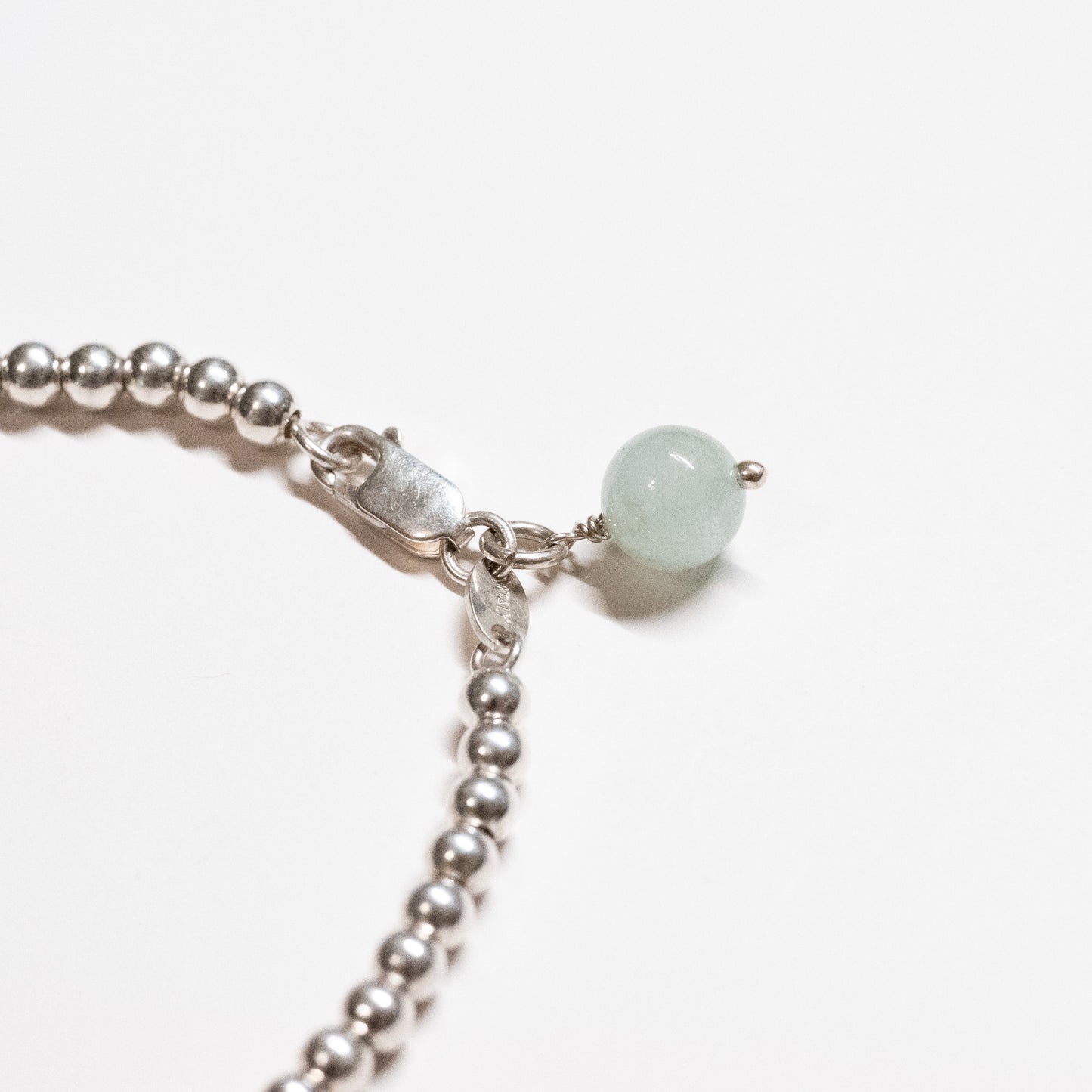 Silver Bead Bracelet - Aquamarine - Long
