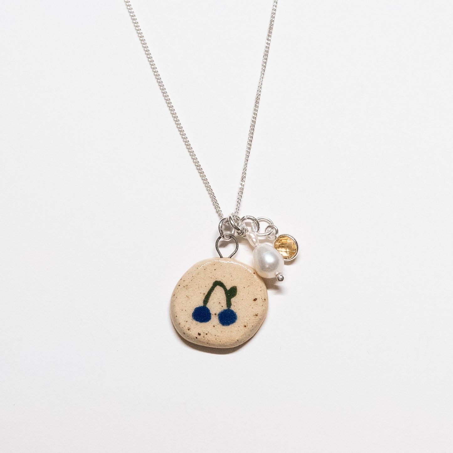 Ceramic Cherry Charm Necklace with Pearl + Citrine
