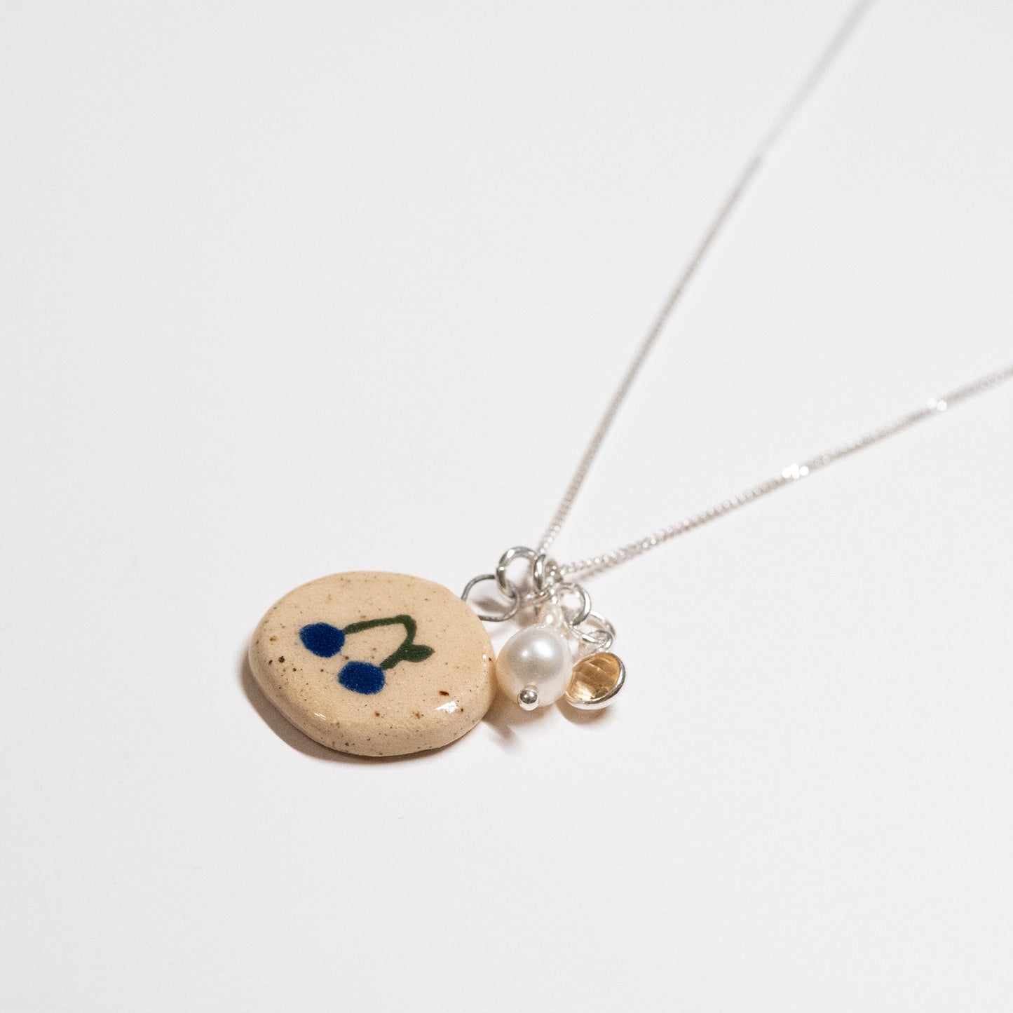 Ceramic Cherry Charm Necklace with Pearl + Citrine