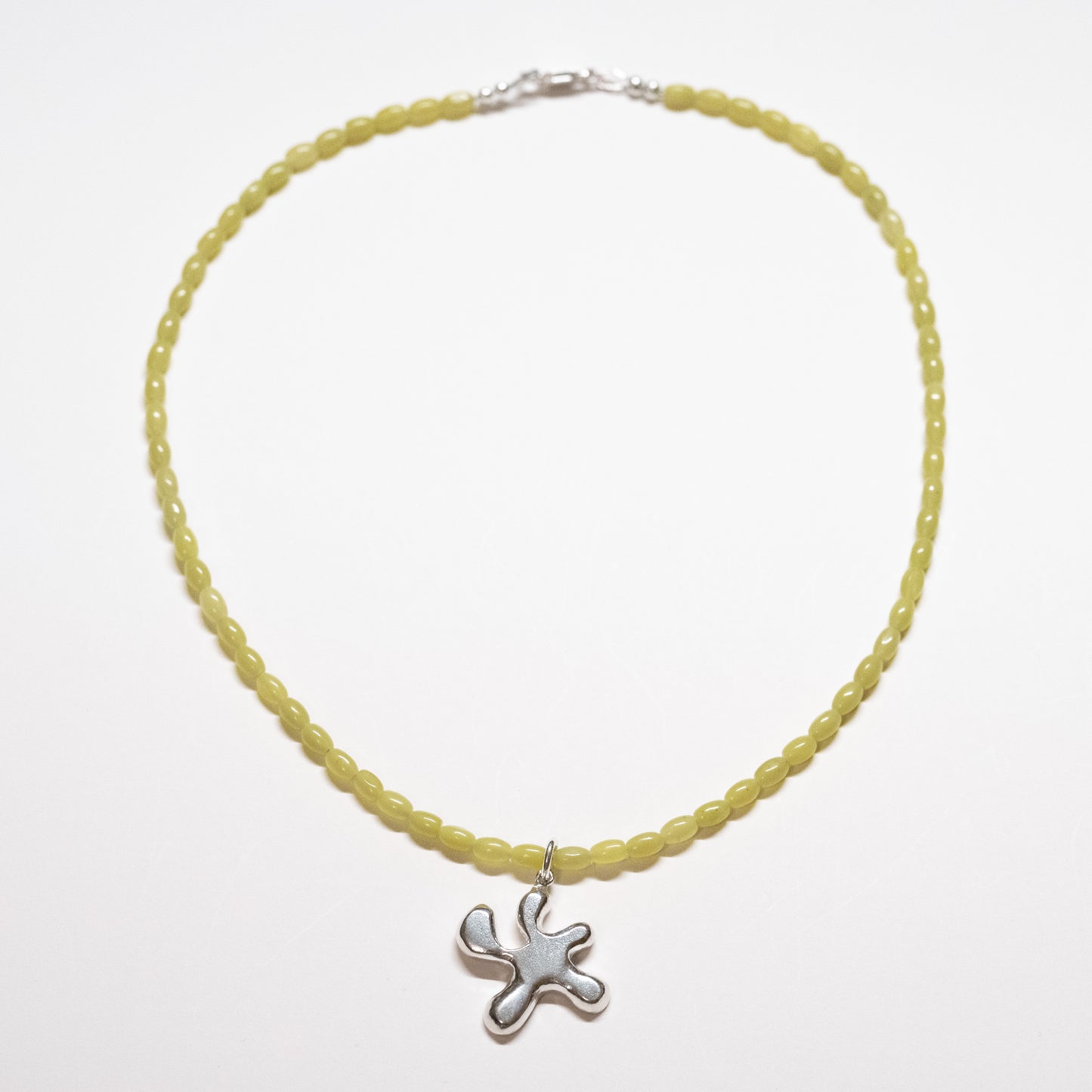 Beaded Rice Olive Jade Necklace - Splatter Charm