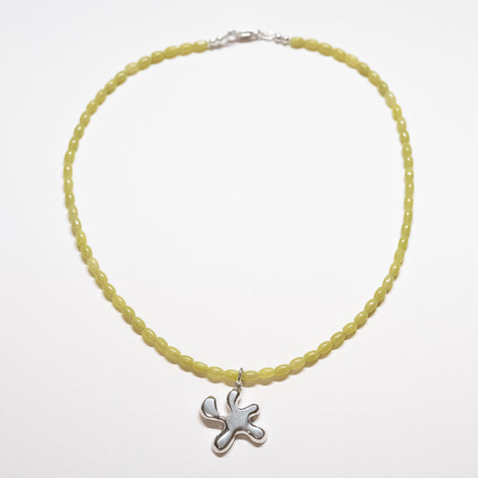 Beaded Rice Olive Jade Necklace - Splatter Charm