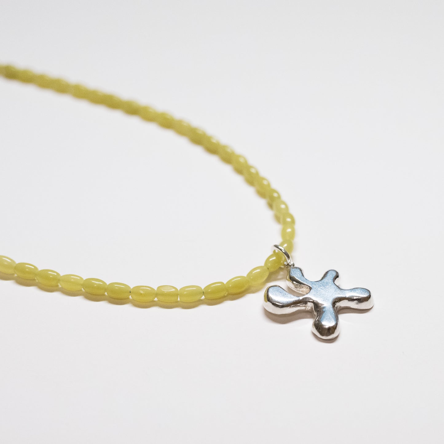 Beaded Rice Olive Jade Necklace - Splatter Charm