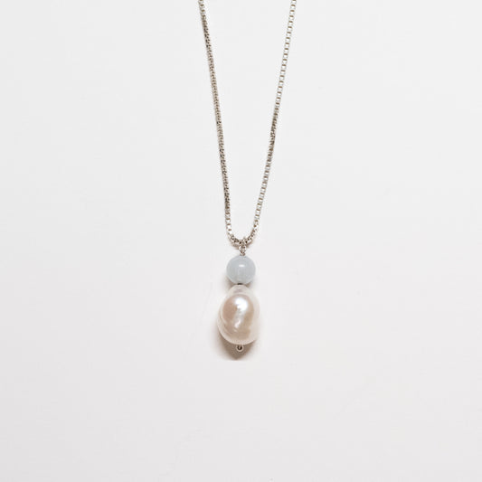 Pearl + Aquamarine Pendant Necklace