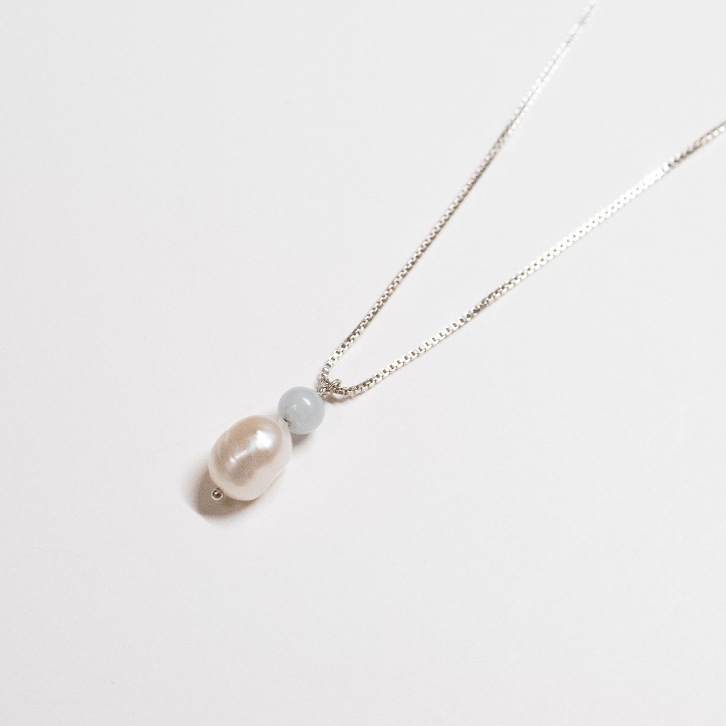 Pearl + Aquamarine Pendant Necklace