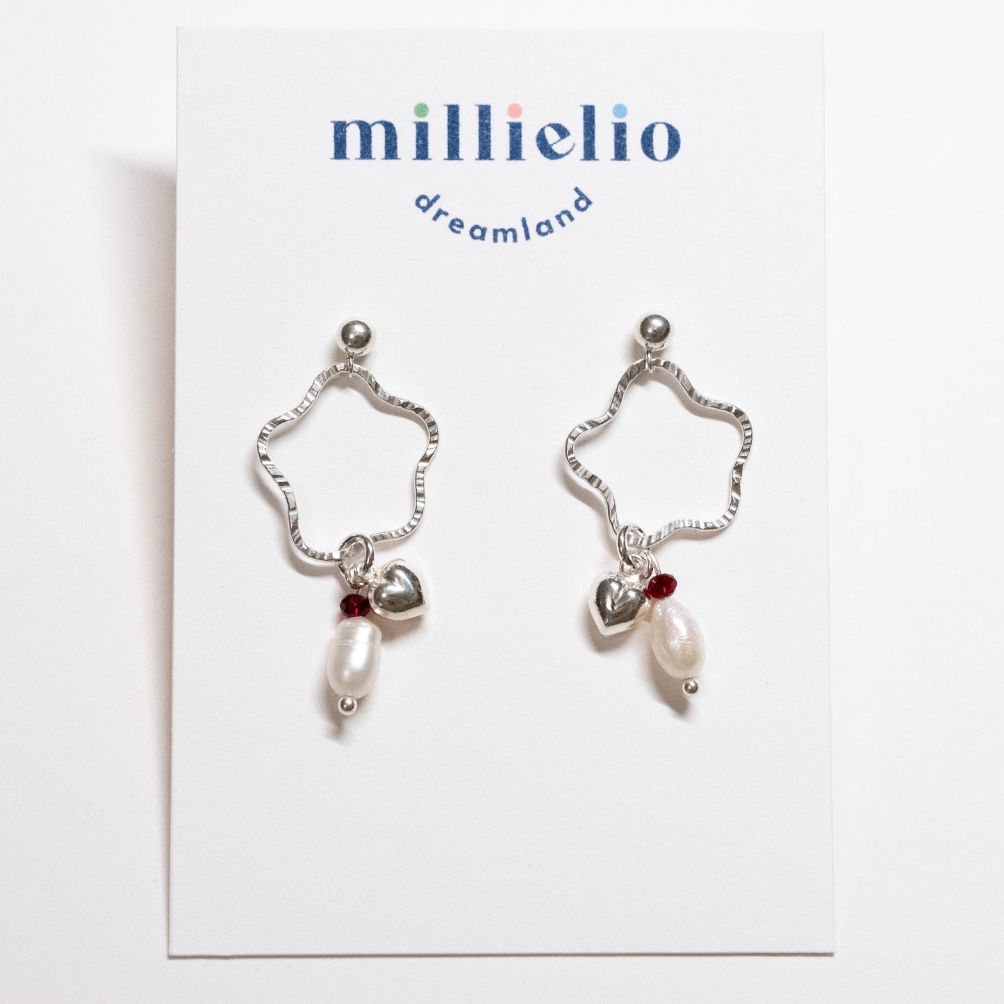 Squiggly Earrings - Puffy Heart + Pearl Cluster