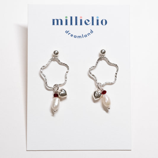 Squiggly Earrings - Puffy Heart + Pearl Cluster