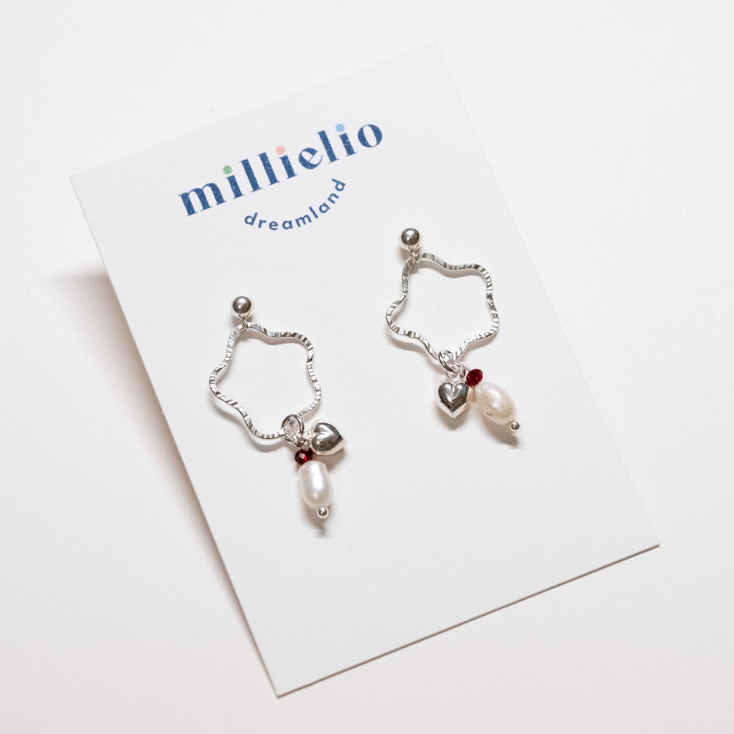 Squiggly Earrings - Puffy Heart + Pearl Cluster