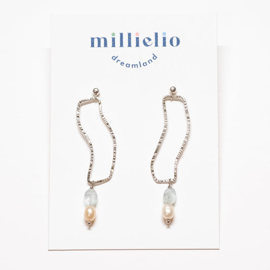 Wavy Stud Drop - Aquamarine + Pearl