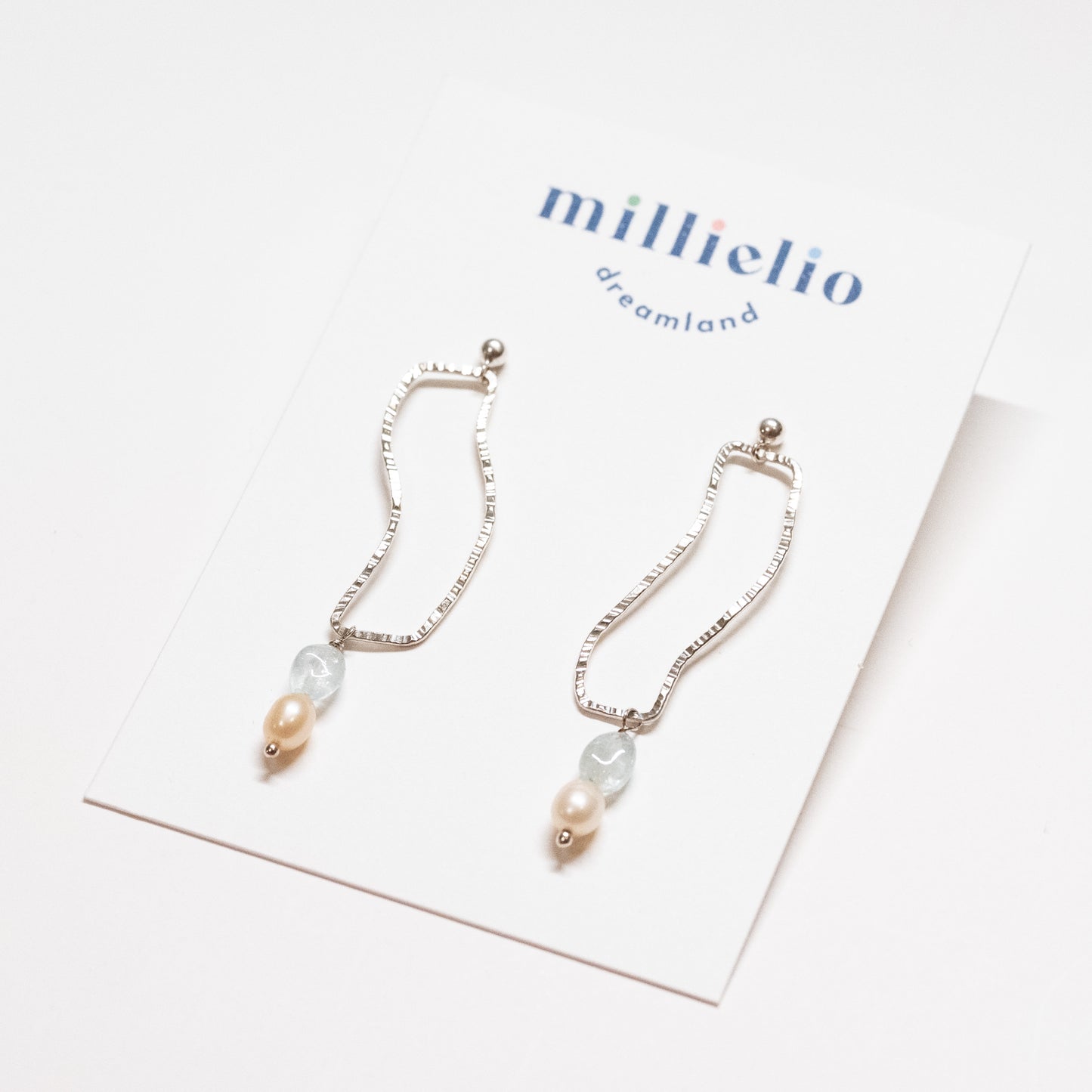 Wavy Stud Drop - Aquamarine + Pearl