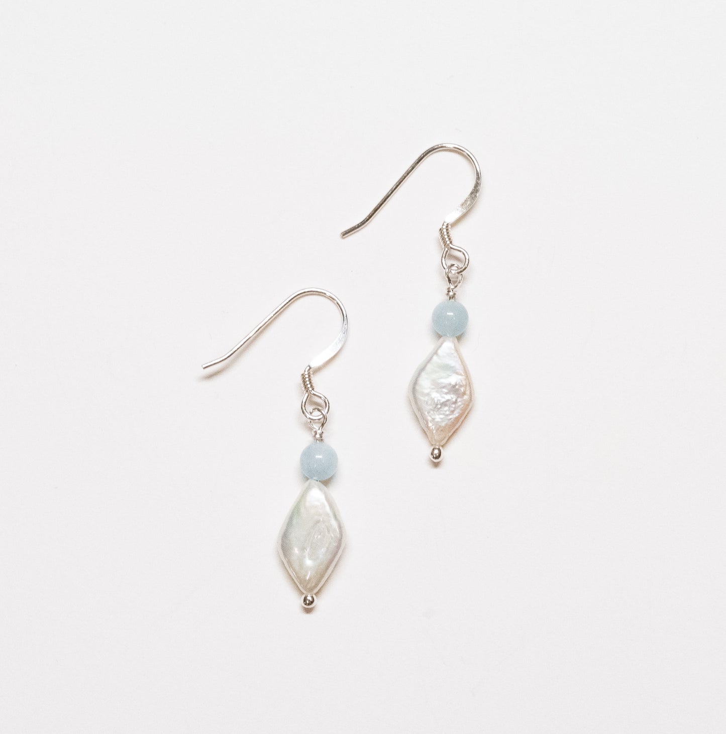 Diamond Shaped Pearl Earrings - Aquamarine
