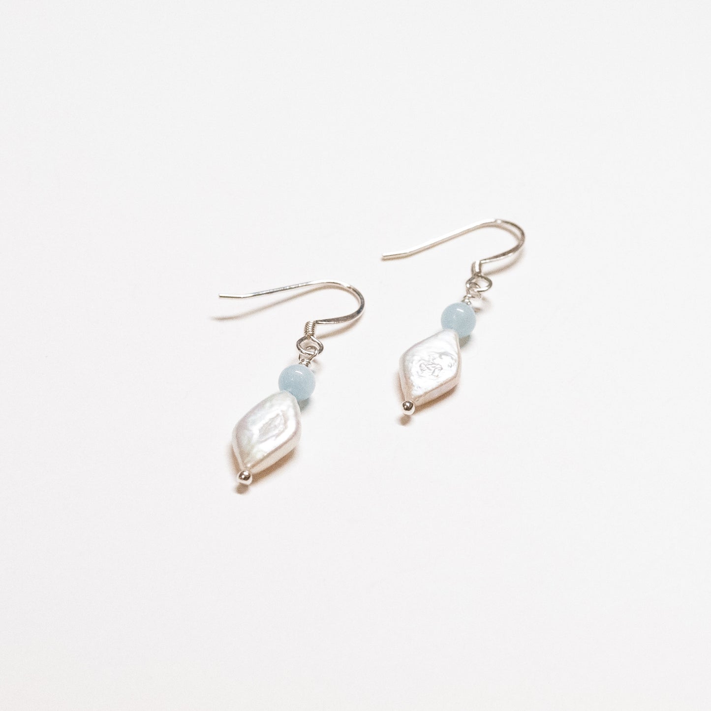 Diamond Shaped Pearl Earrings - Aquamarine