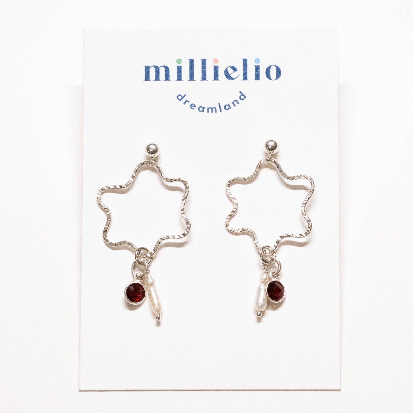Squiggly Earrings - Pearl + Garnet