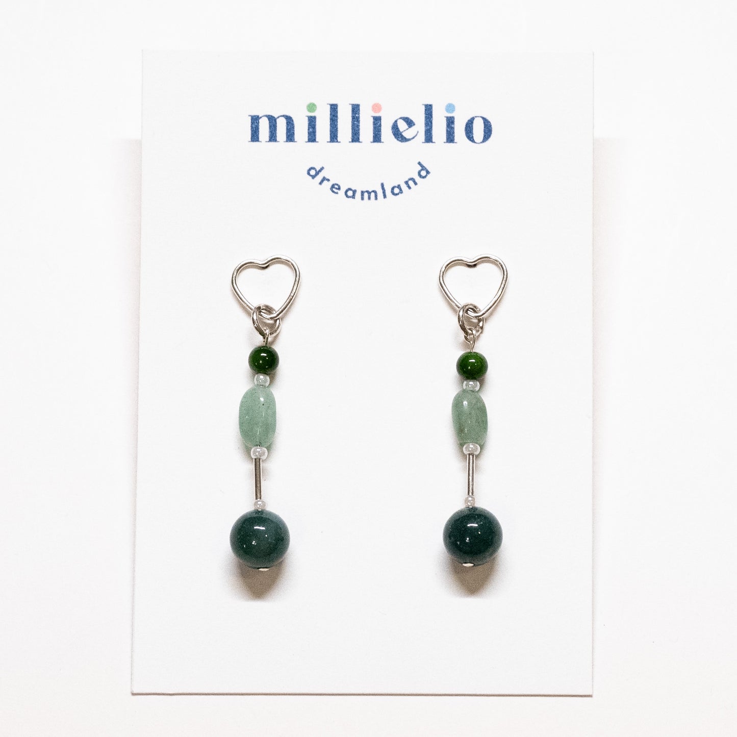 Heart Gem Stud Drops - Green Aventurine