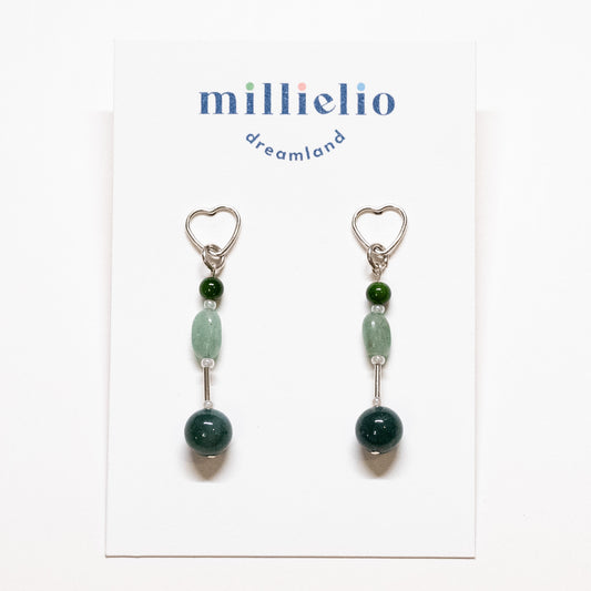 Heart Gem Stud Drops - Green Aventurine