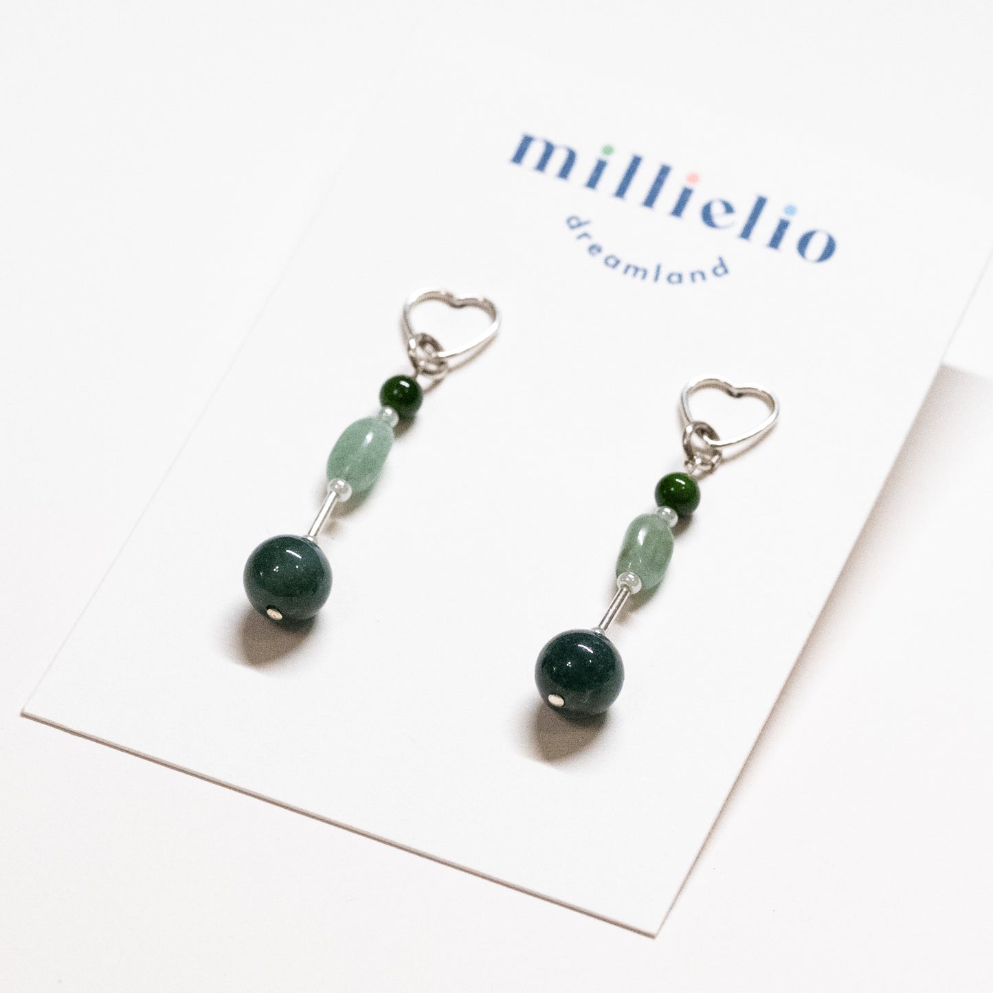 Heart Gem Stud Drops - Green Aventurine