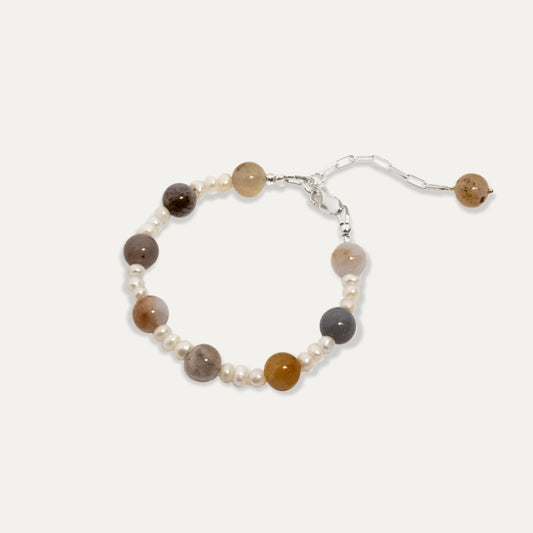 Earth Tone Agate + Pearl Bracelet