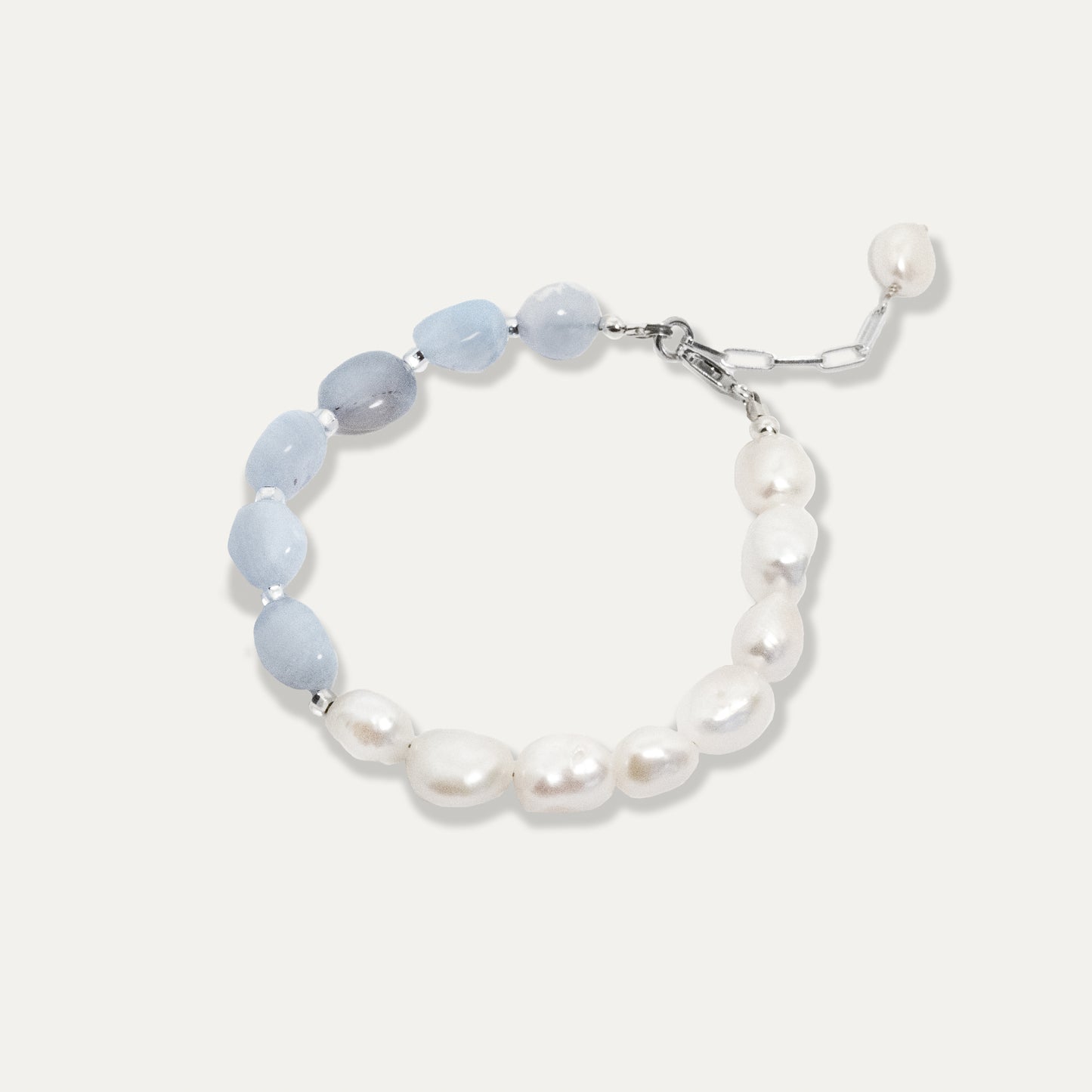 Half n' Half Bracelet - Pearl + Blue Lace Agate