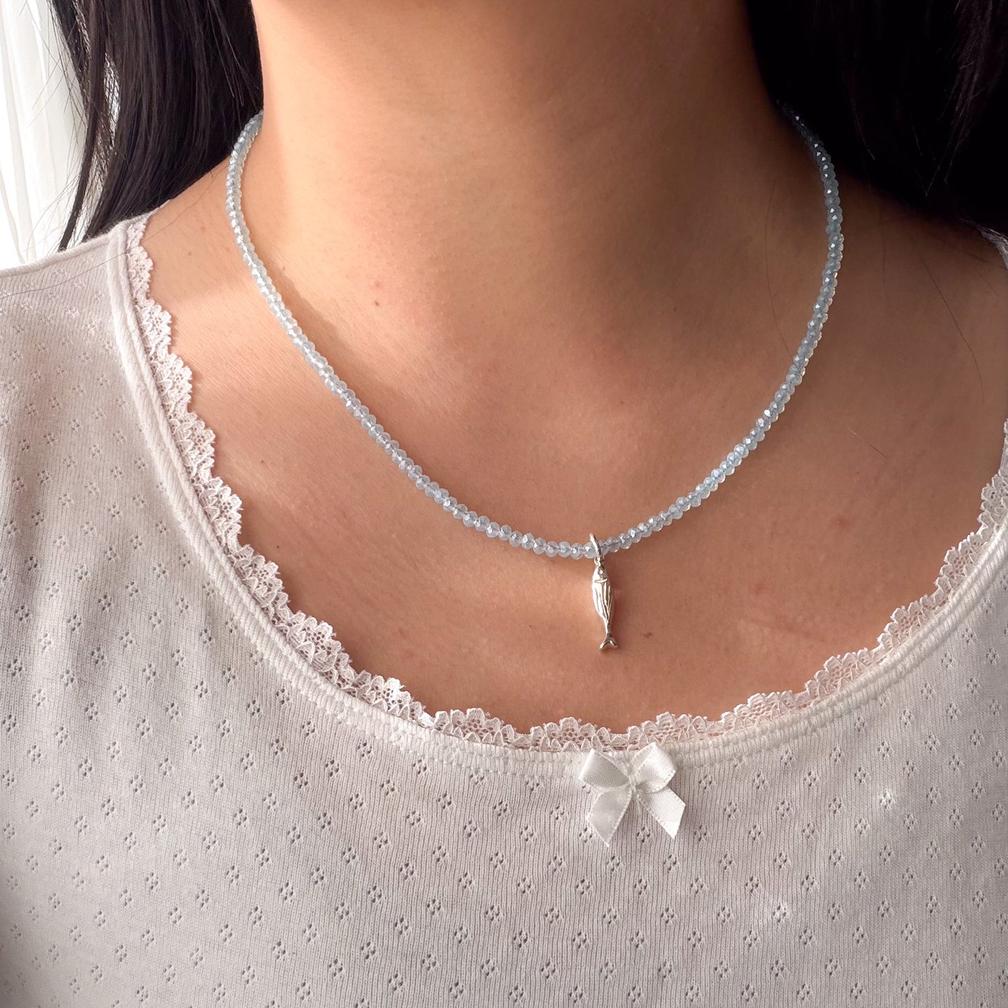 Beaded Fish Charm Necklace - 19"