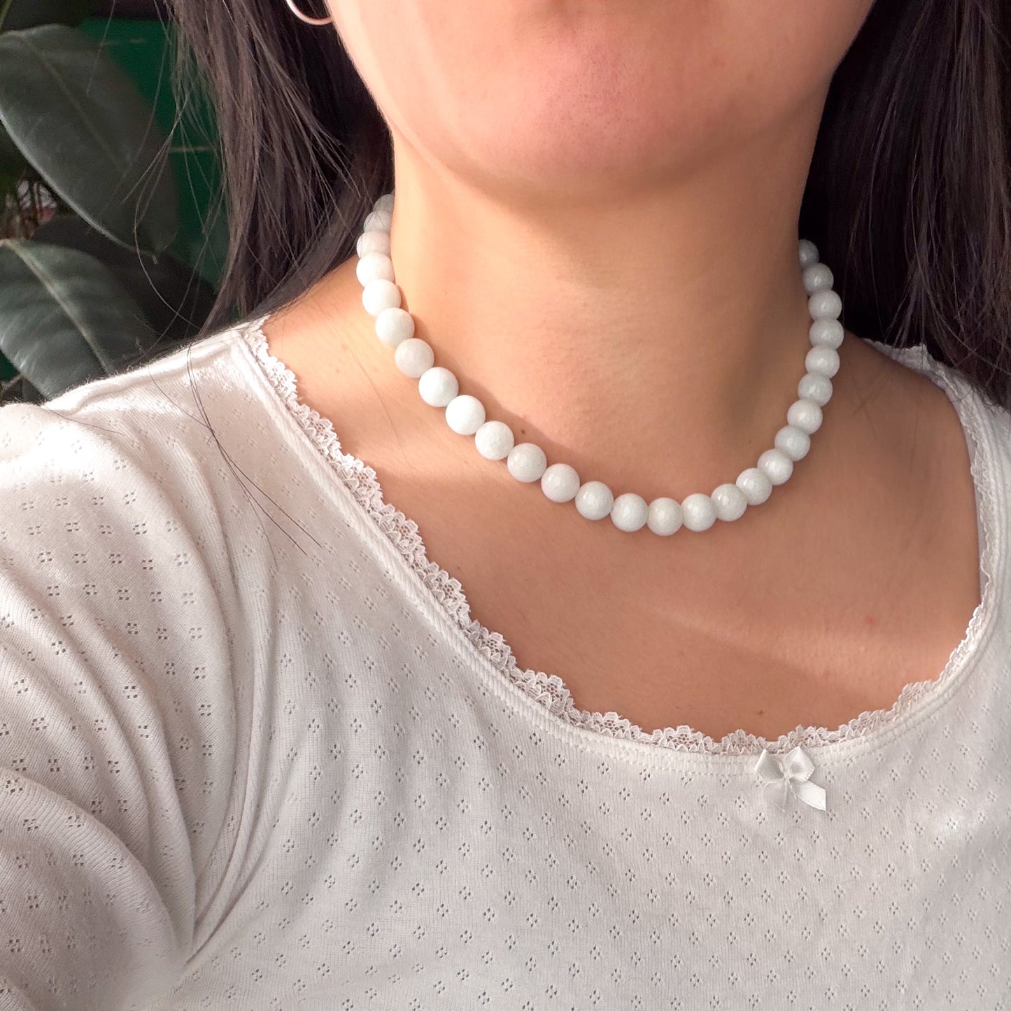 Chunky Beaded Necklace - Blue Jade