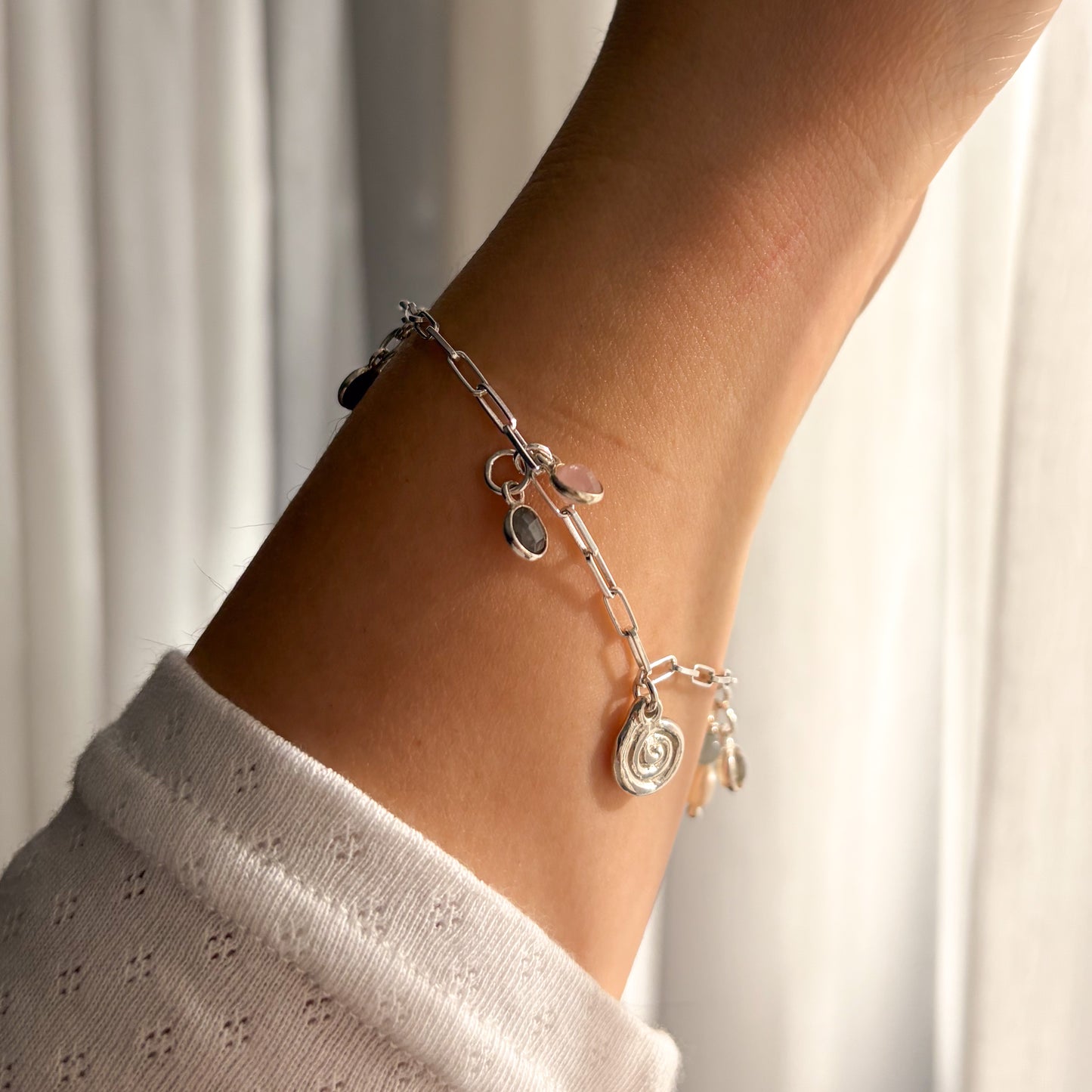 Mini Chainlink Charm Bracelet with Handcrafted Spiral Charm