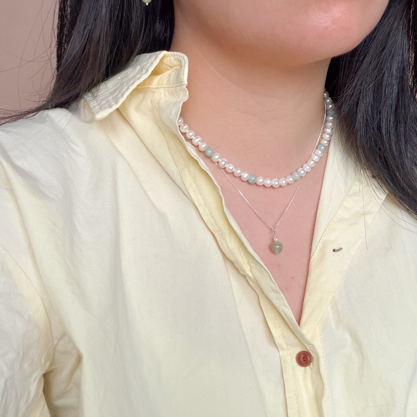 Aquamarine + Rice Pearl Pendant Necklace