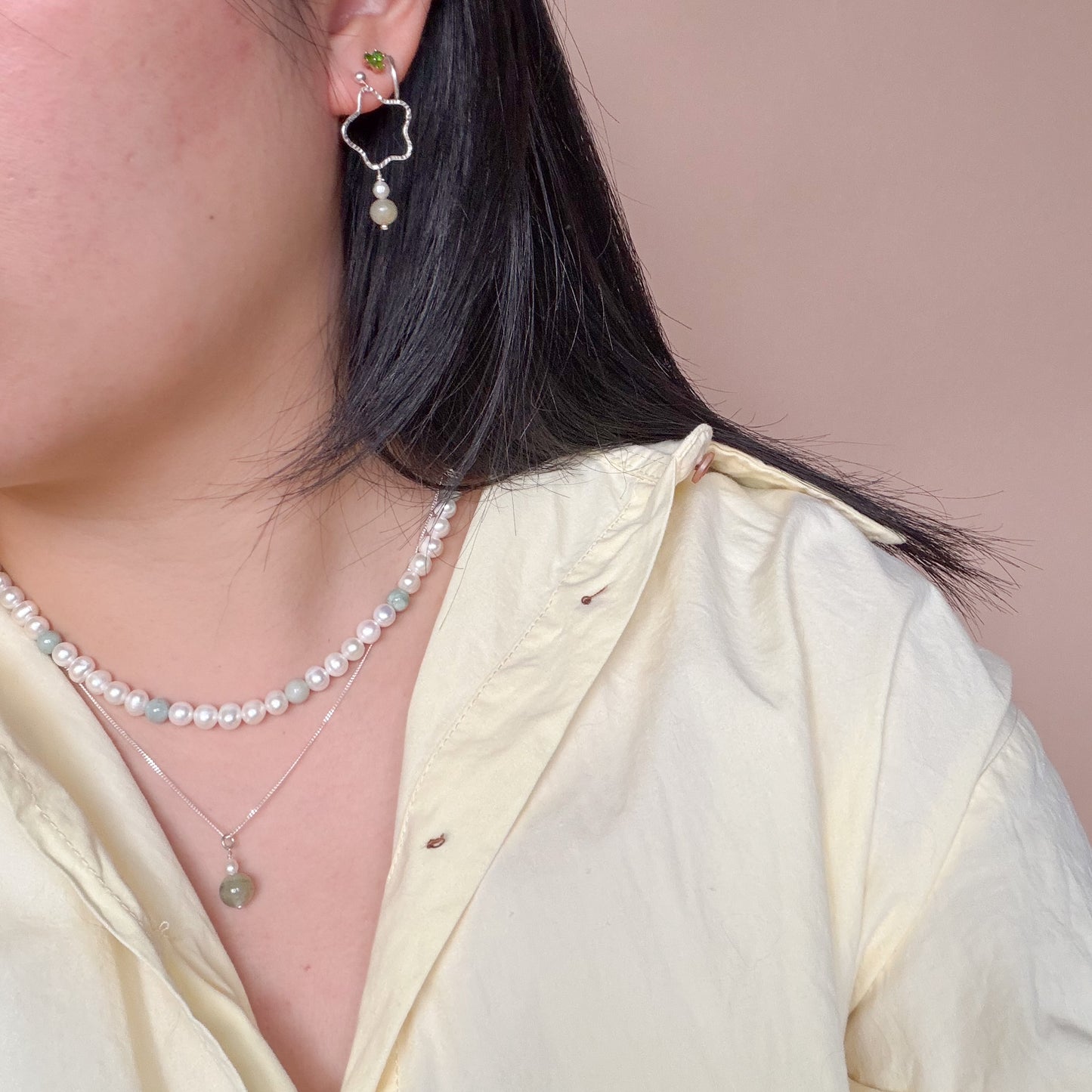 Squiggly Earrings - Jade + Pearl