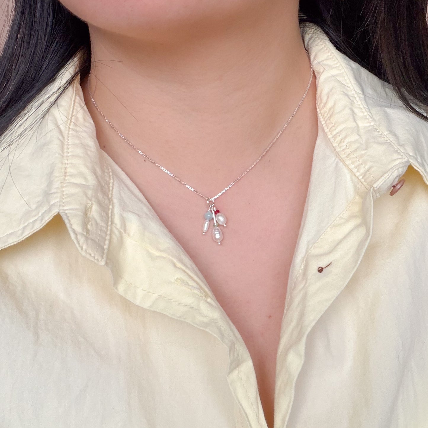 Pearl + Gemstone Cluster Necklace