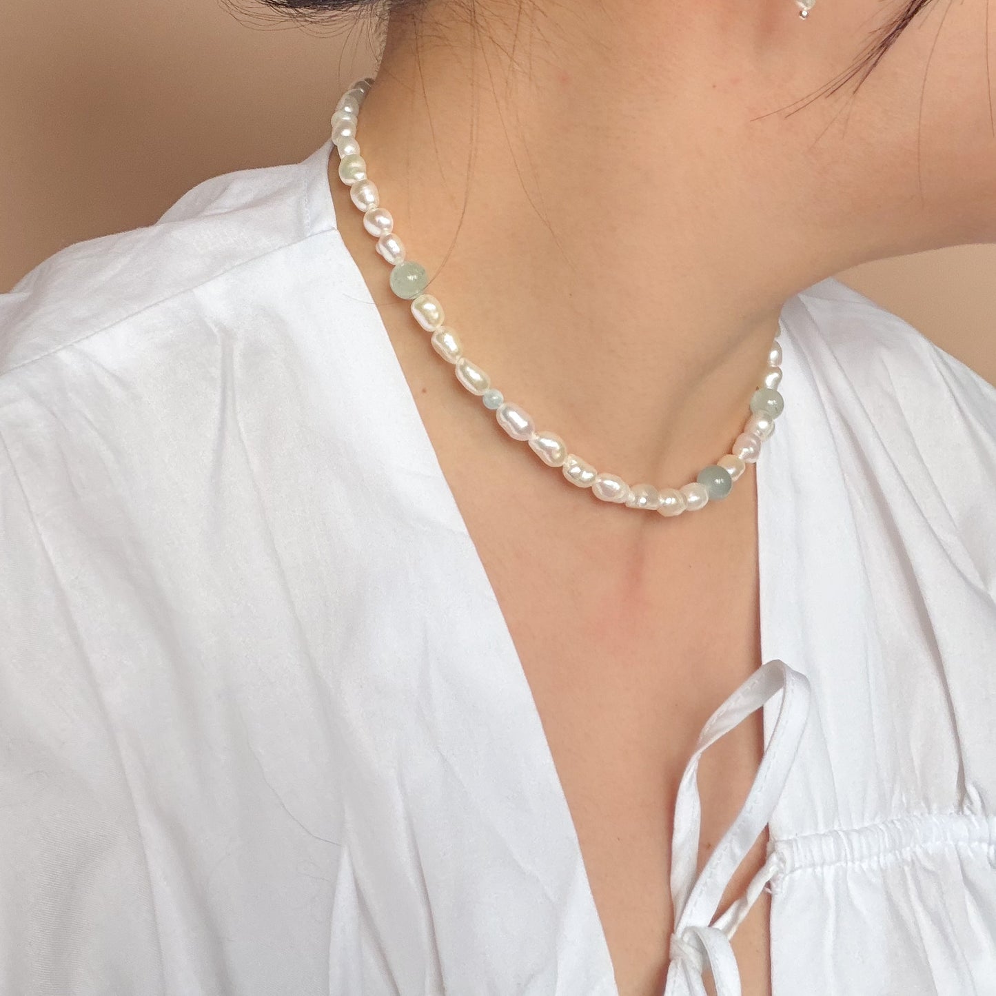Asymmetrical Pearl Necklace - Aquamarine
