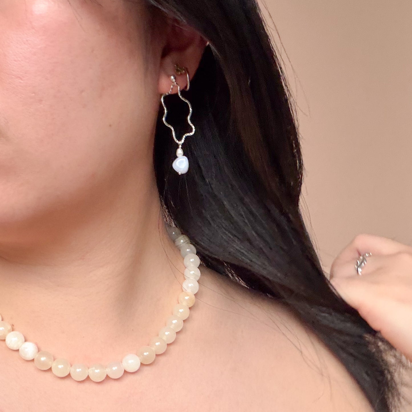 Wavy Stud Drop - Blue Lace Agate