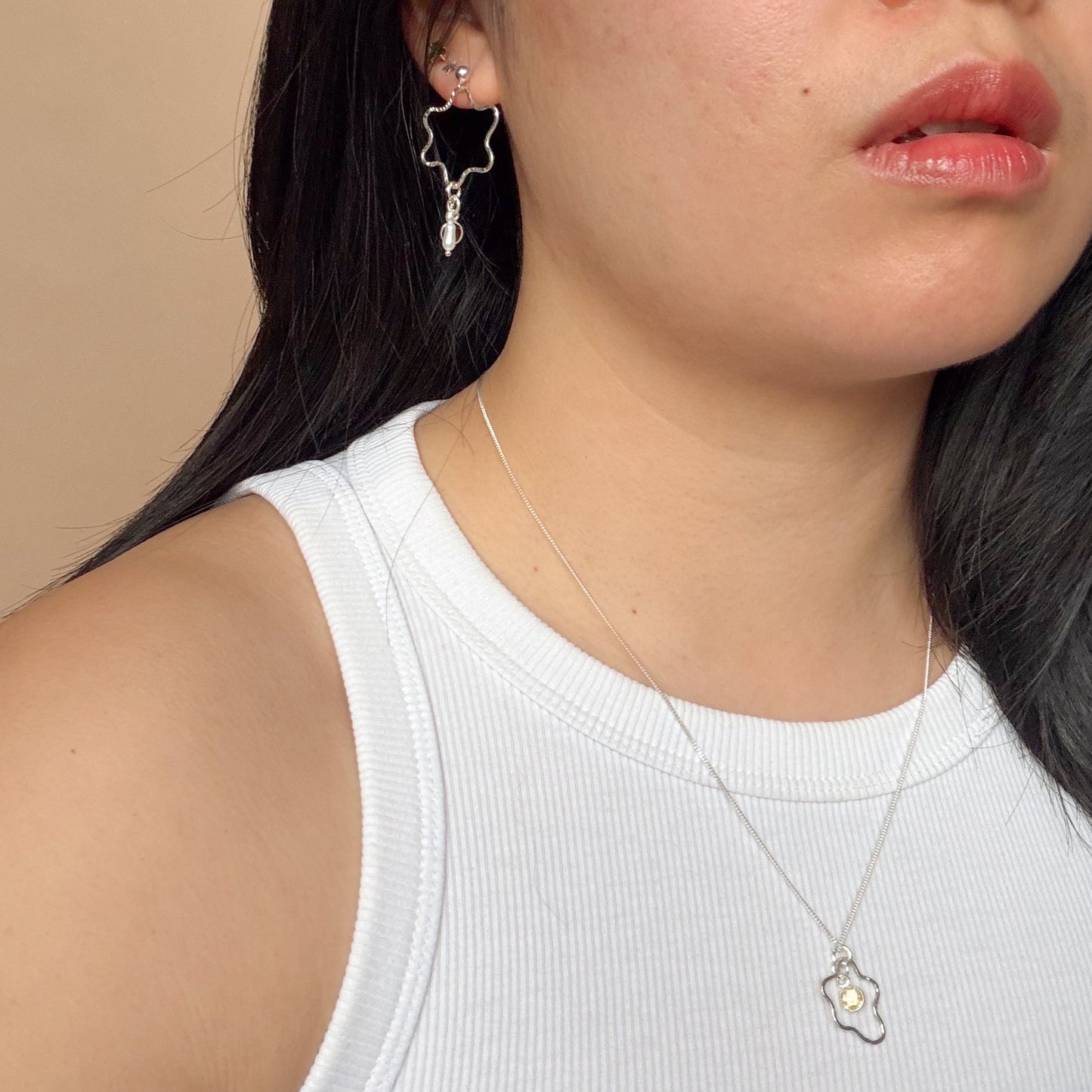 Squiggly Earrings - Pearl + Garnet