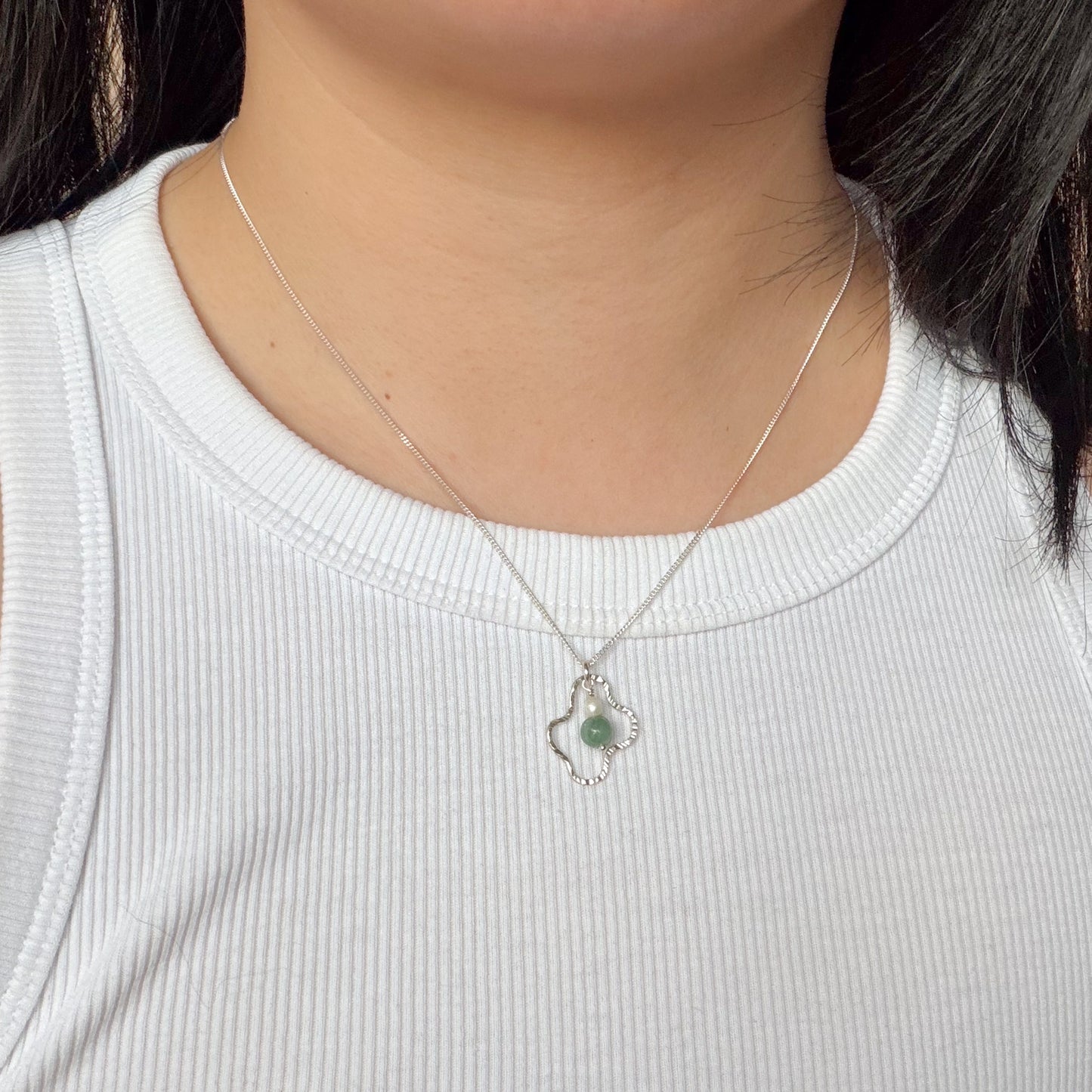 Squiggly Pendant Necklace with Jade