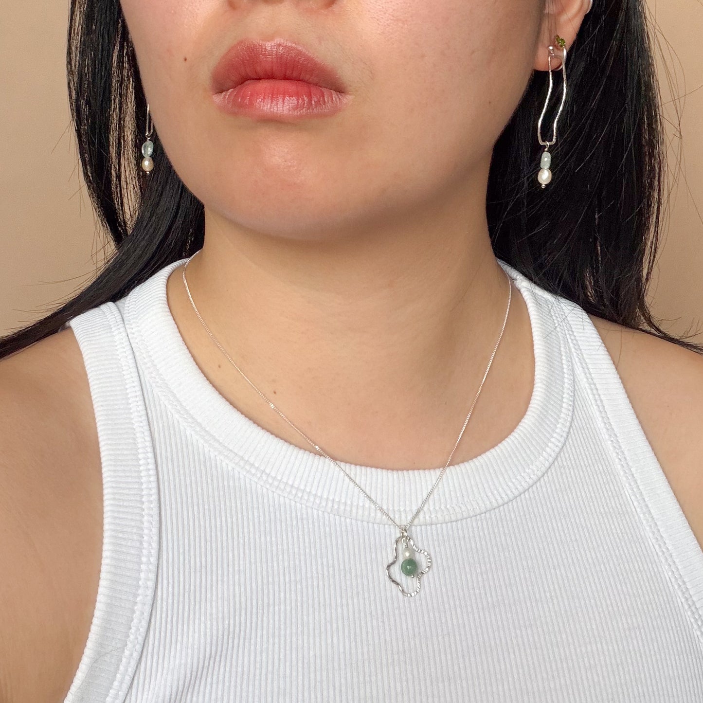 Wavy Stud Drop - Aquamarine + Pearl
