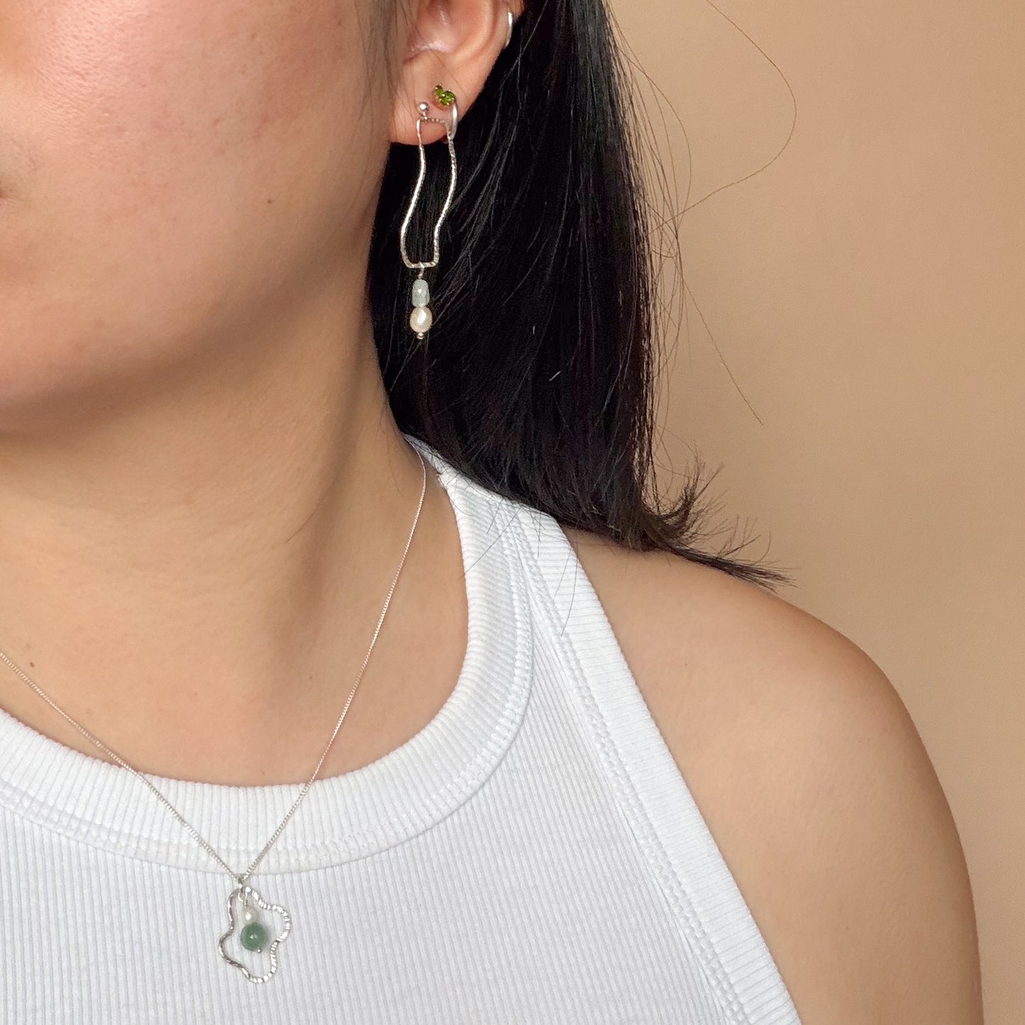 Wavy Stud Drop - Aquamarine + Pearl