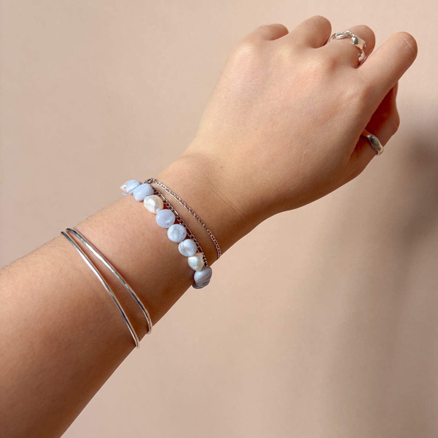 Blue Lace Agate + Pearl Bracelet