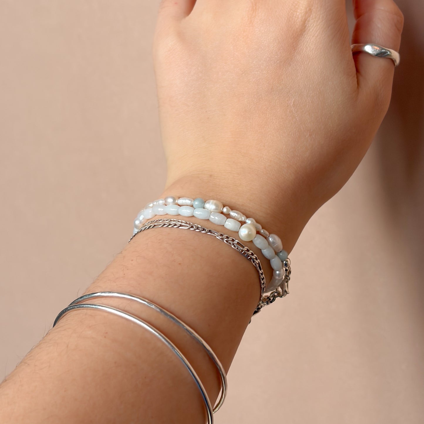 Rice Pearl + Aquamarine Bracelet