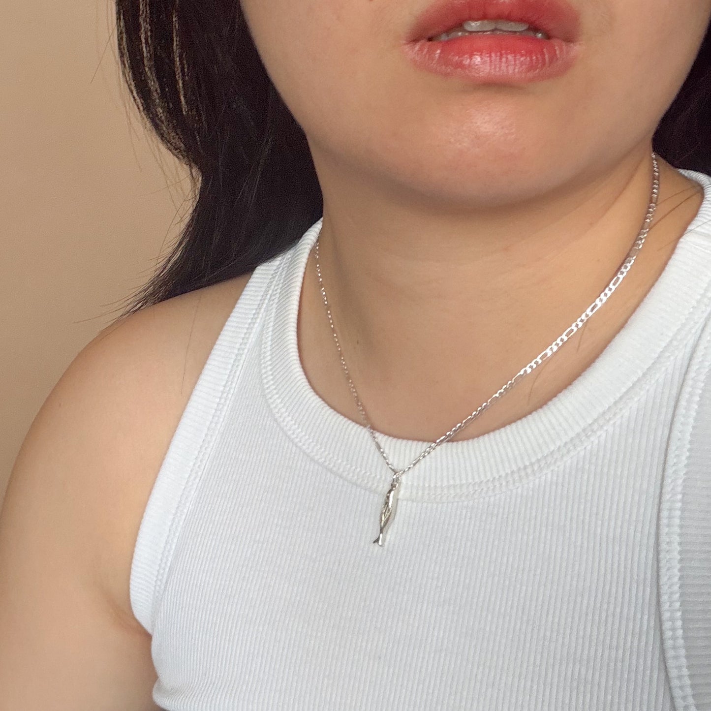 Fish Charm Necklace on Figaro Chain