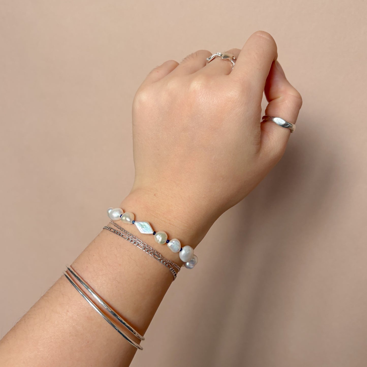 Pearl Bracelet - Blue Beads with Diamond Pearl