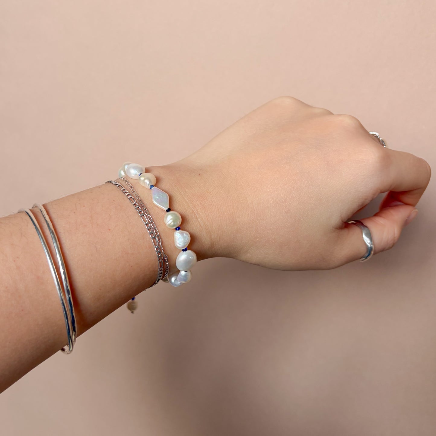 Pearl Bracelet - Blue Beads with Diamond Pearl