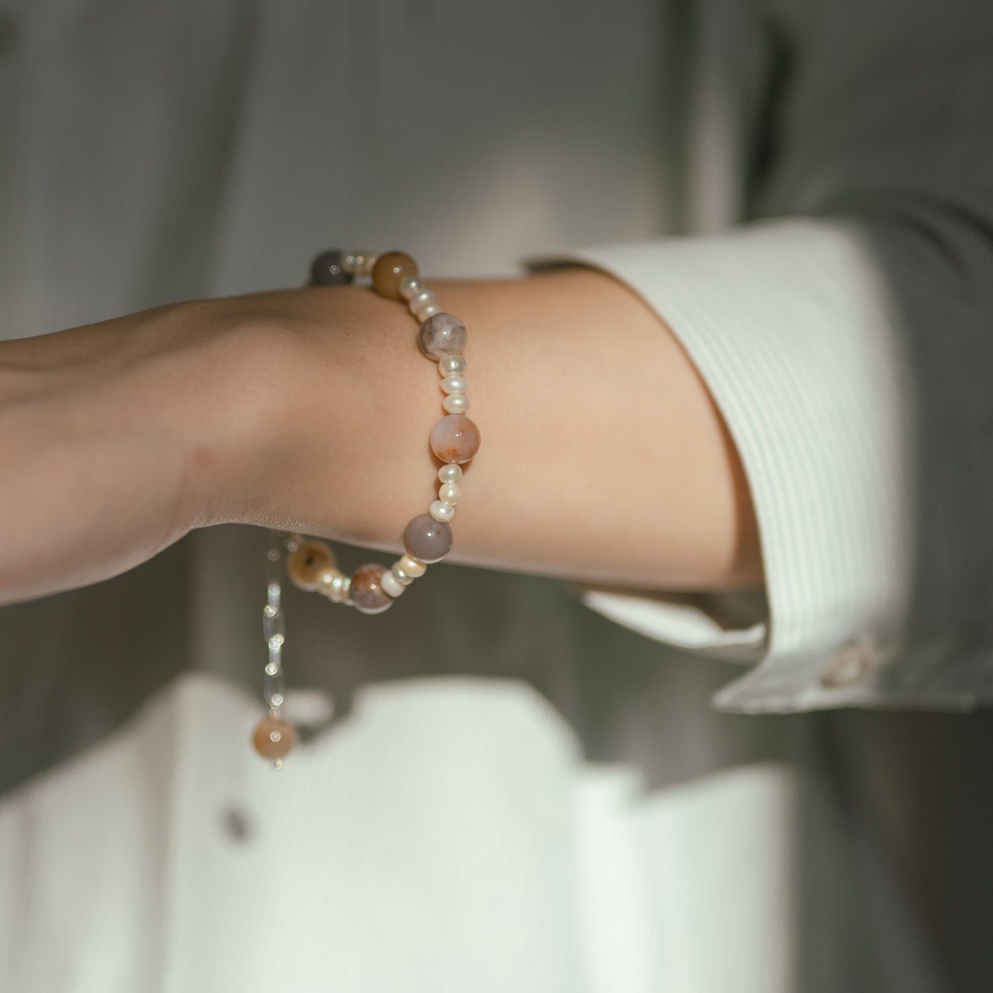 Earth Tone Agate + Pearl Bracelet