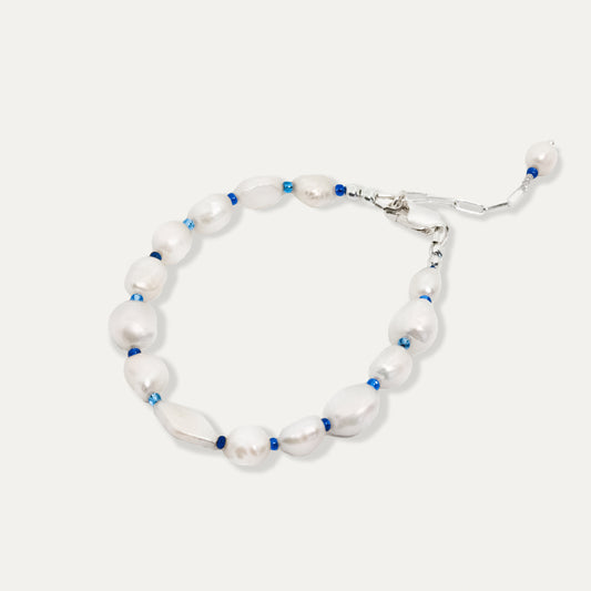 Pearl + Ocean Blue Beads Bracelet