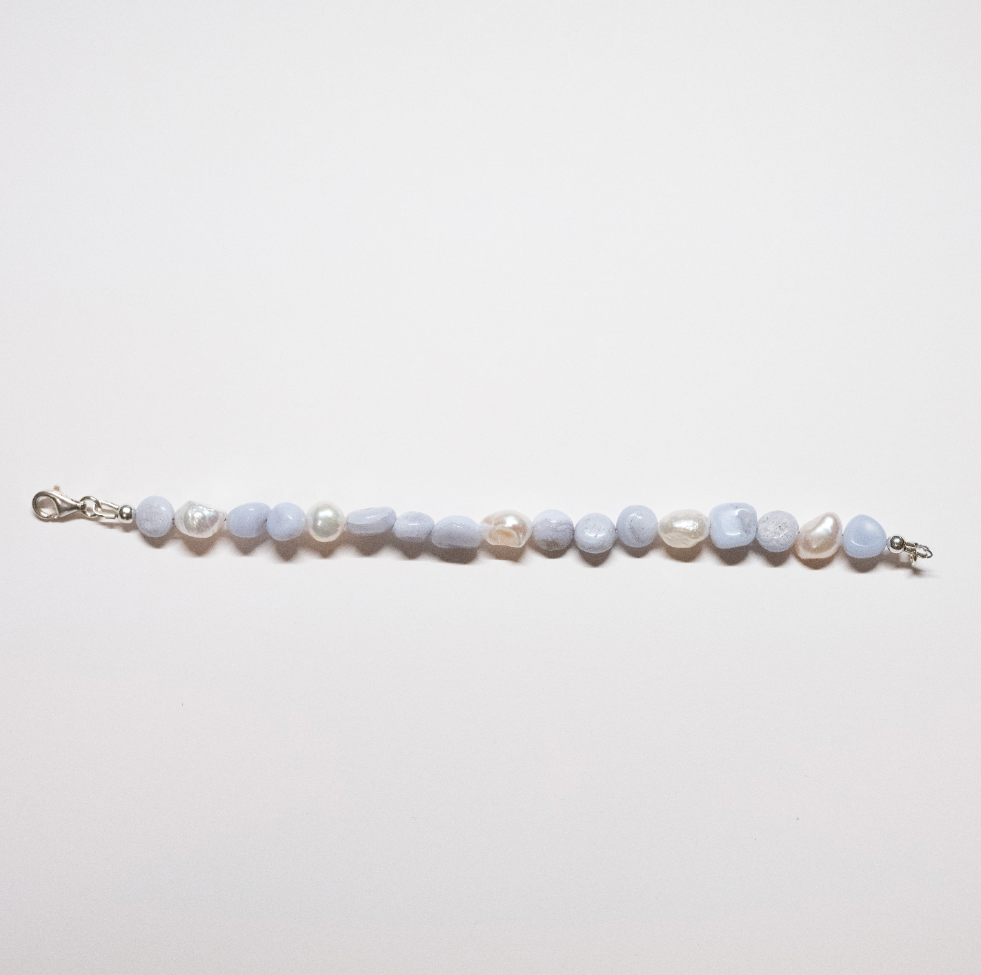 Blue Lace Agate + Pearl Bracelet