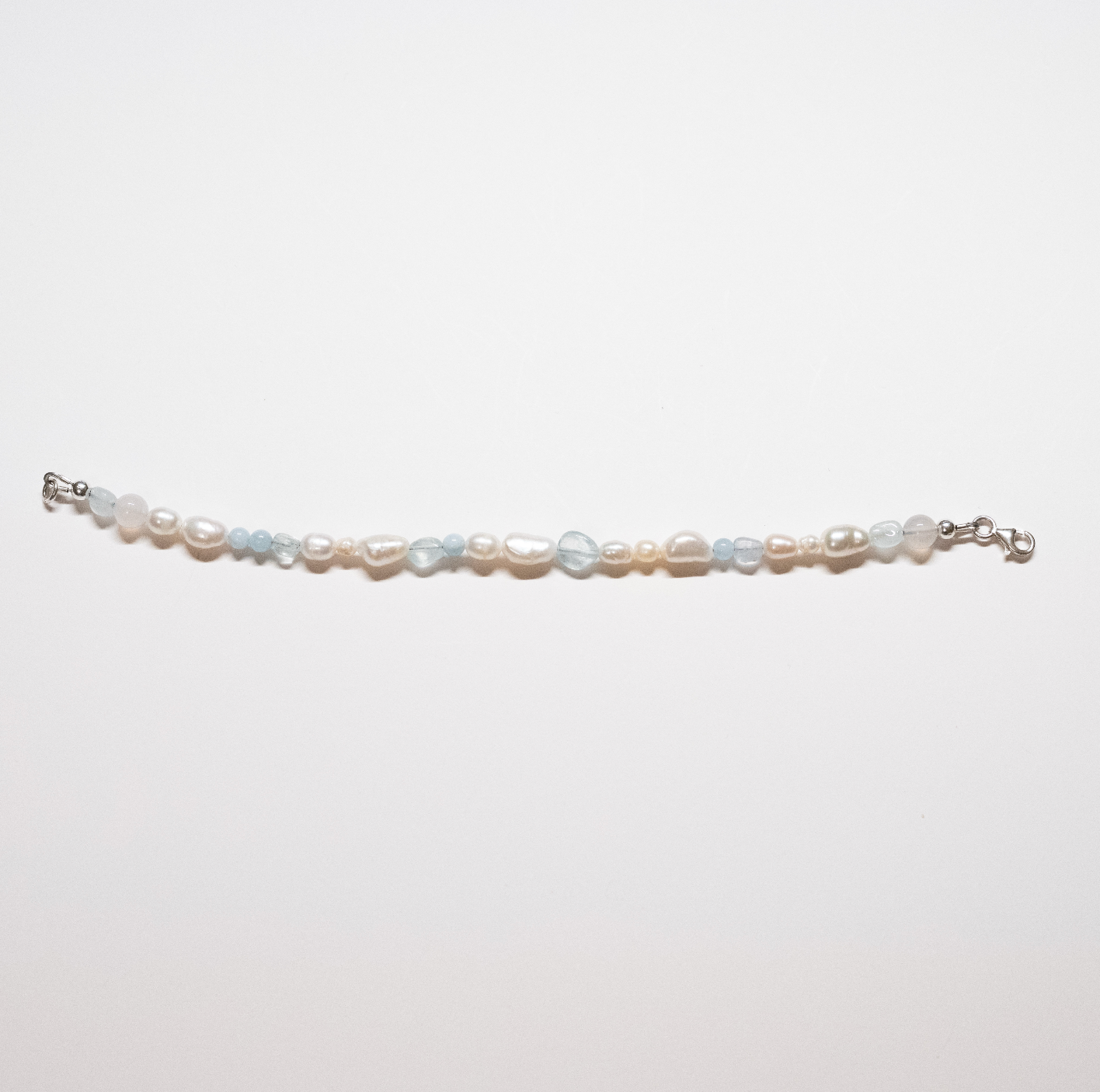 Asymmetrical Aquamarine + Pearl Bracelet