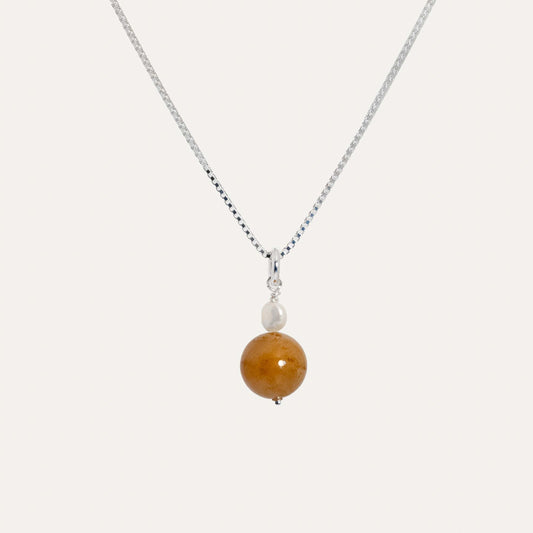 Agate + Rice Pearl Pendant Necklace