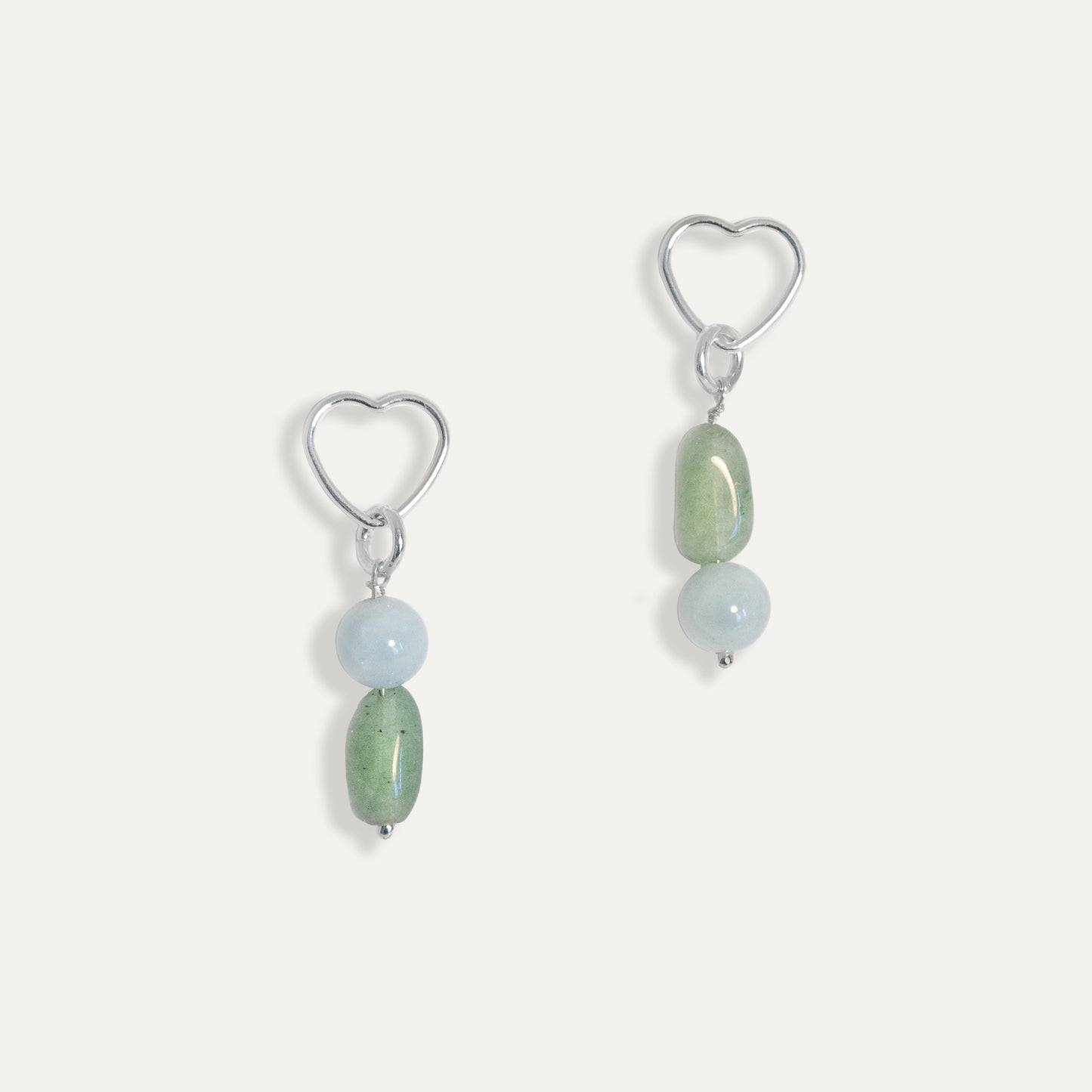 Asymmetrical Heart Stud Drops - Aquamarine + Aventurine